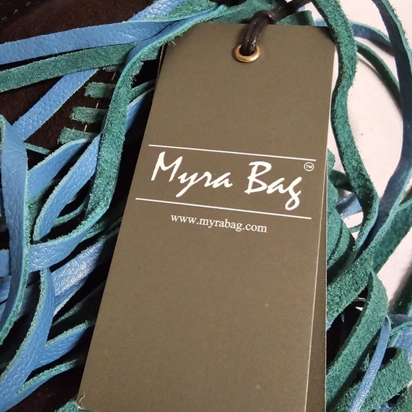 NWT Myra Effervescence Leather And Hair-On Tooled Turquoise Shoulder Bag - Picture 11 of 16